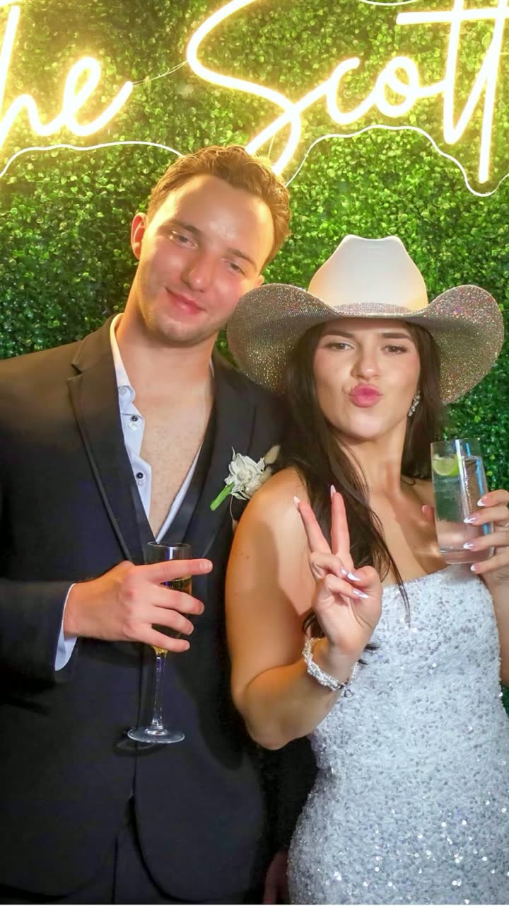 Wedding guests using the TallyBooth photo booth at a reception